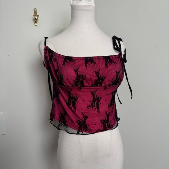 Kolly mesh Black and Pink Lace Women's Top punk princess whimsigoth M - Picture 2 of 5
